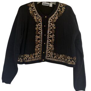 Vintage Contempo Casuals Large Cardigan - Gold Bead & Sequin Embellished